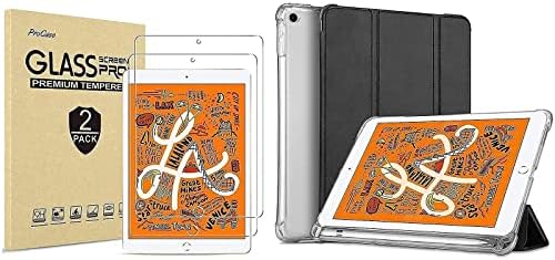 Procase iPad Mini 4º e 5º Protetor de tela, pacote de protetor de tela de tela de tela de vidro temperado com iPad mini 5 estojo 2019 com porta -lápis, caixa de proteção de suporte leve Ultra Slim