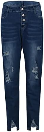Yuhedada rasgou jeans dobrados de bainha para feminino Slim Fit Skinny Pull-On Jeans elásticos elásticos calças de rua