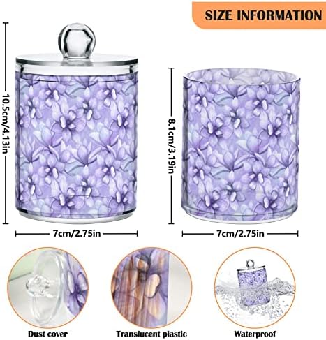 Alaza 4 Pack QTIP Dispensador Purple Magnolia Flowers Organizadores de banheiros Caracos para bolas de algodão/swabs/almofadas/fio