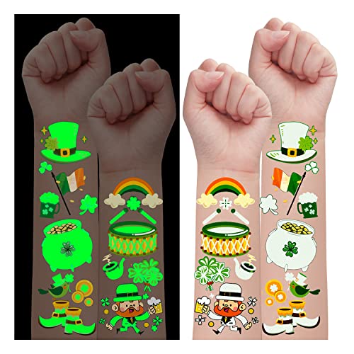 Partywind 200 Styles Luminous St Patrick's Day Tattoos temporários para crianças favores de festas, decorações de acessórios