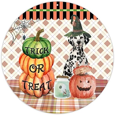 Halloween Witch Dog Buffalo Porta Hanger Truque ou Tratar o Halloween Witch Metal Sign Halloween Porta da frente Wreath