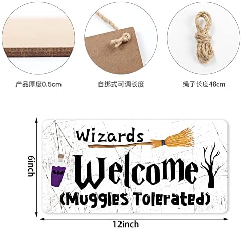 CAKIROTS Wizards Welcome Muggles Tolerated Wood Gift Placa pendurada para decoração de casa 12x6 polegadas