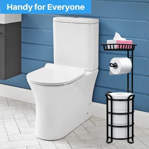 Suporte para suporte de papel higiênico com prateleira, rack de armazenamento de rolo de papel higiênico gratuito para banheiro, preto