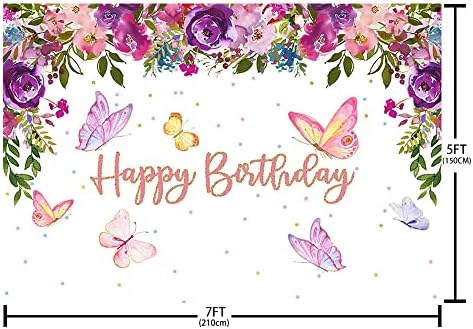 Aibiin Butterfly Feliz Aniversário Girls Girls Purple e Pink Floral e Butterfly Birthday Party Decorations Photo Castas Fotografia