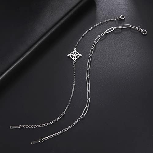 Bruxas do tamer Bracelete de nó de aço inoxidável nó celta wiccan símbolo em camadas pulseira de charme ajustável pulseira