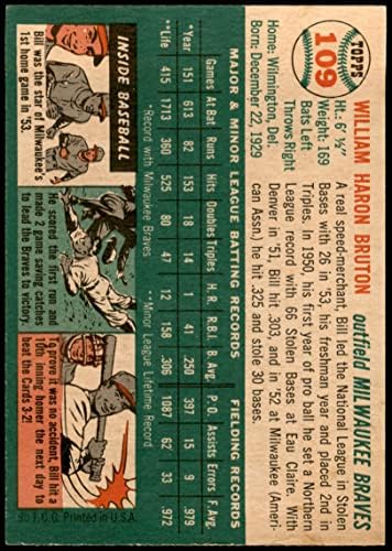 1954 Topps 109 Billy Bruton Milwaukee Braves Ex/Mt Braves