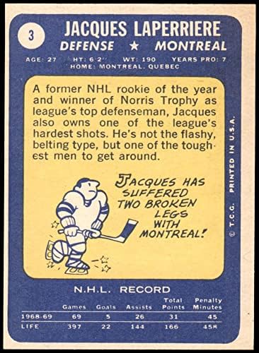 1969 Topps # 3 Jacques Laperriere Montreal Canadiens NM Canadiens