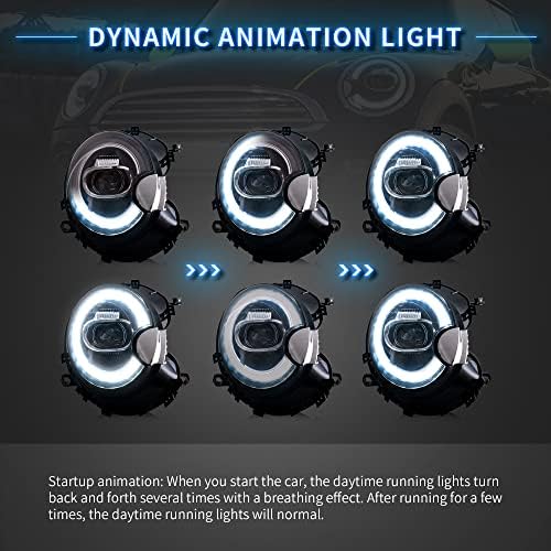 VLAND LED PROJEDOR FARÇONS COMPATÍVEL PARA [2007-2013 BMW Mini Cooper R56 R57 R58 R59] Com Breath & Dynamic Startup Animation, LED DRL, Lâmpadas de rotação sequencial montagem de lâmpadas