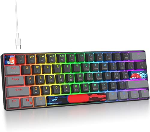 OWPKEENTHY 60% por cento de teclado Gaming mecânico com comutação vermelha Red Wired Ultra Compact RGB Mini Teclado