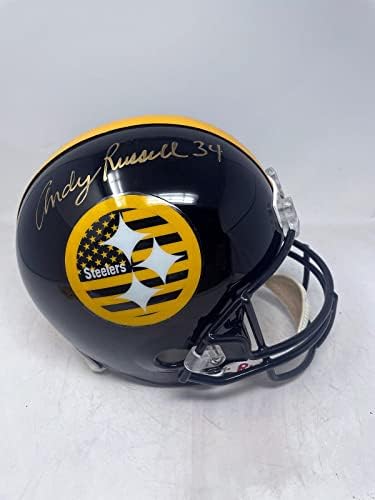Andy Russell Pittsburgh Steelers autografados capacete de tamanho completo com PSA COA - Capacetes NFL autografados