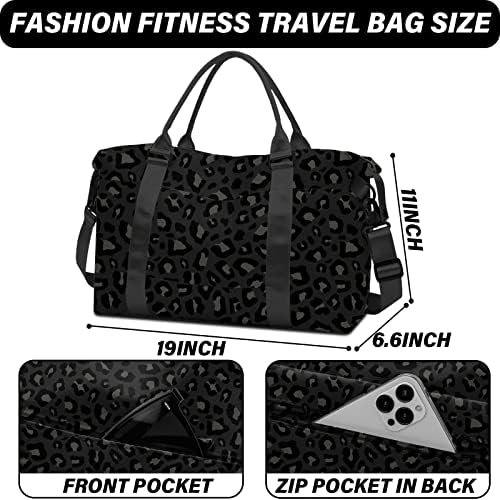 Bolsa de viagem de viagem bhahb saco de mochila saco de mochila durante a noite Carregue a bolsa com manga de carrinho, sacola de viagem grande com alça de ombro de bolso molhado para o padrão de leopardo-leopardo-preto
