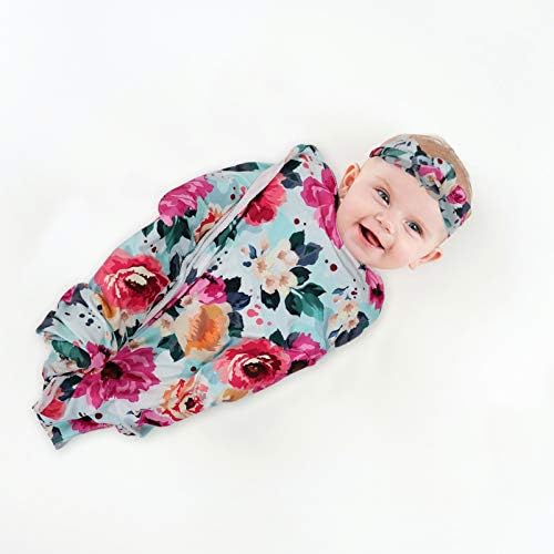 Doitool recém -nascido Swaddle Baby Recebendo Blanking Headand Set: 2 conjuntos de cobertor de bebê flroal com banda de cabelo.