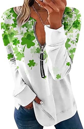 Dia de São Patrício de São Patrício de Efofei Meio zíper camisola de manga longa Camisas de trevo da Irlanda Tops de impressão
