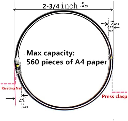 Black Book Binder Rings Clipes 2,75 polegadas anel de folha solta para cartões de índice Nota papel metal banhado