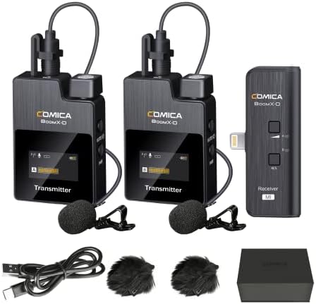 Comica Boomx-D Mi2 2.4G Microfone sem fio compatível com iPhone/iPad, microfone de lapela Lavalier sem fio com 2 transmissores, microfone