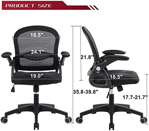 Cadeira de escritório Mesh Home Office Desk Chair com Cadeira de computador de braço flip-up para adultos Cadeira de tarefas com suporte lombar Max Capacidade 280 libras