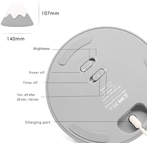 Luz noturna, design de design, lâmpada de montanha de neve, controle da torneira, configuração do timer, silicone macio,