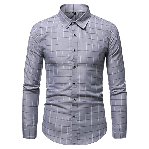 Maiyifu-gj Men listrado de manga comprida Button Down Down Camisetas xadrez colarinho de colarinho manchas camisetas