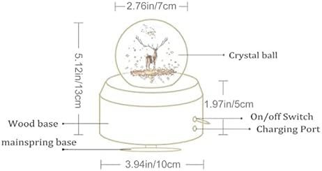 Crystal Ball 3D Music Box, com luz noturna de LED, base rotativa, luz noturna de cristal adequada para o Natal, Ação de Graças,