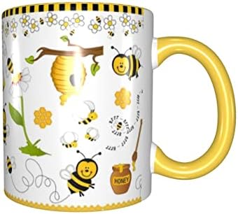 Hizuwky Honey abelha caneca de caneca de caneca bonita de cerâmica de cerâmica de borda amarela Bonice com alça 12 oz