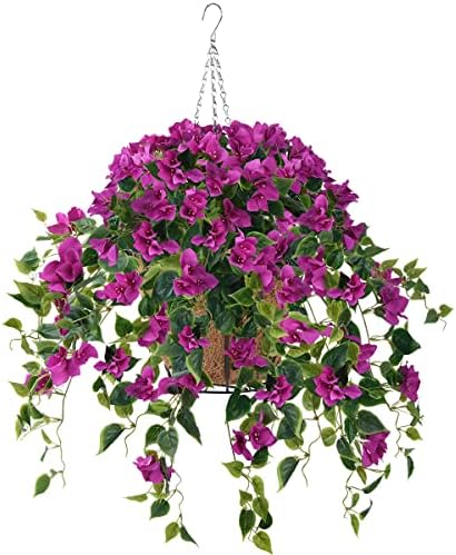 Flores artificiais cestas suspensas com bougainvillea flores de seda para planta de penduramento artificial ao ar livre/interior/cesta de cesta de cesta de cesta de cesta de cesta para pátio
