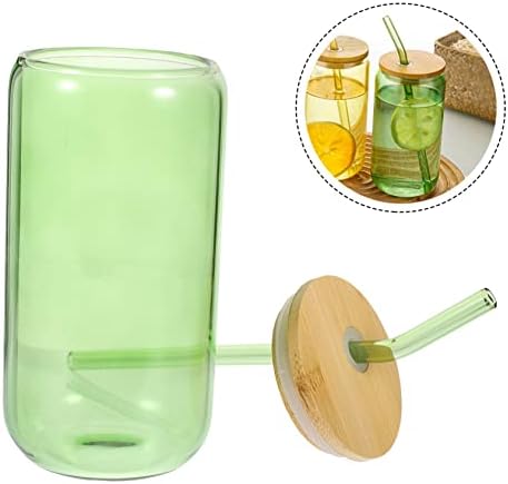 Housoutil 1 conjunto de suco de vidro copo de copos de copo de bebida com tampas de vidro transparente caneca de café delicada xícara de copo em forma de lata de copo de copo de copo de copo de copo de copo de copo de copo doméstico, madeira