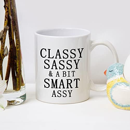 Caneca de café engraçada Classy Sassy e um pouco inteligente canecas de café para mulheres de aniversário White Elephant