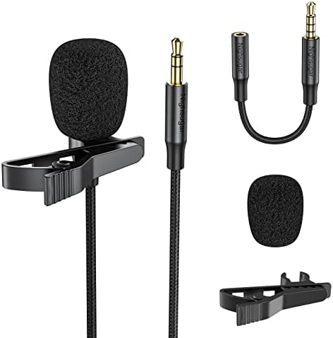 Clipe de lavalier nighsugar no microfone, com fio de lapela lavalier com microfone 10ft/3m para iPhone Android Smartphone Mic.