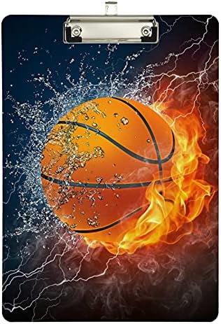 Basketball Fire Water Plástico Placa de transferência 9 x12.5 CLIPLICS ACRYLIC PROMBLEIRA COM PLACA DE DIREITO PESADO DE LETRA DE CLIP A4 PARTIL