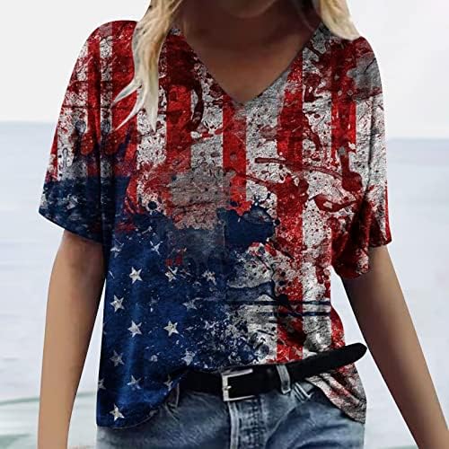 American Flag Patriótico Camisas para mulheres Blusa de férias V Neck de grande tamanho 4º de julho Tops Tops Independence