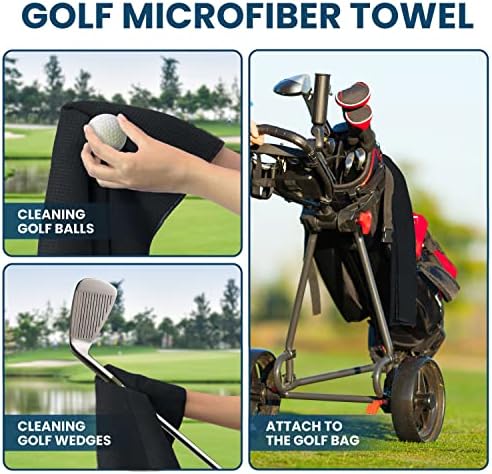 Pacote de 3 toalha de golfe de microfibra, forte qualidade absorvente com tecnologia de pétala laranja, toalha de golfe para sacos de golfe para homens, tamanho adequado para bolsa de carrinho de golfe, pacote atraente de presentes de golfe
