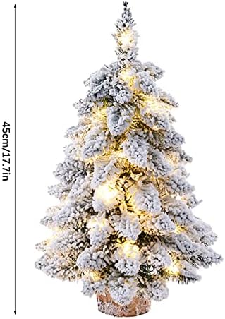 Flueyer Prelit Combattop Tree de natal na árvore de natal lã com luzes de madeira LED Base de madeira Mini Natal pinheiro para mesa de mesa