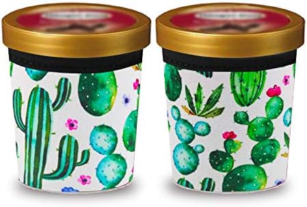 Chris.W 2pack Ice Cream aconchegante capa de neoprene Ice Cream Pint Hugger com colher de porta - Cactus - Presentes do Dia dos