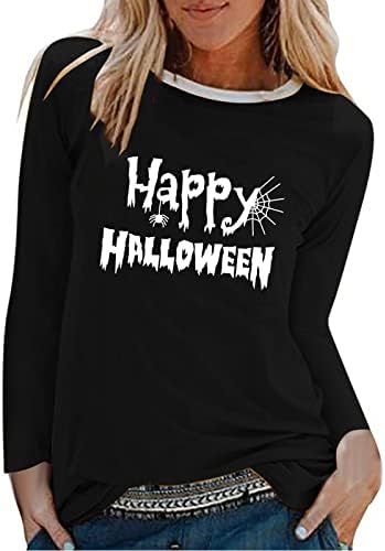 Mulher moda moda casual halloween impressão redonda de manga longa camisa de manga comprida top top