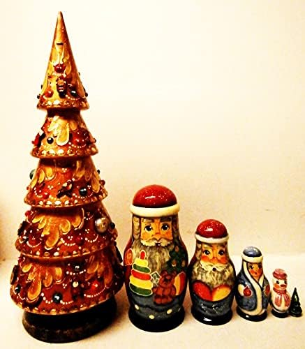 Árvore de Natal colecionável de madeira russa de Alkota, 14 h