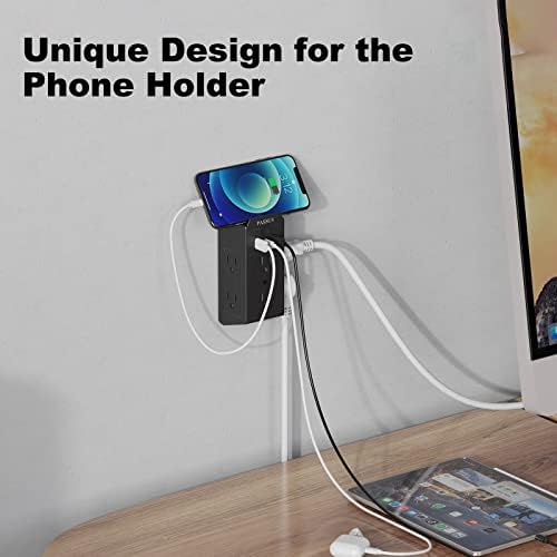 Extender de saída multi-plug com luz noturna, protetor de pula de plugue da parede USB com portas USB C, divisor de lojas de plug de várias plug de faixa de 3 lados de 1800J com suporte para o escritório em casa para o escritório