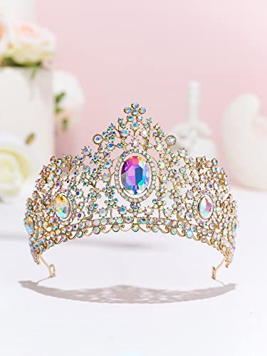 Sweetv tiaras e coroas para mulheres, coroa iridescente de rainha cristal