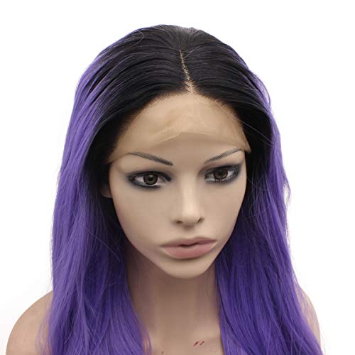 Mxangel Long Wavy ombre Purple Synthetic Wig Lace Frente Frente Resistente a Fibra Hair peruca
