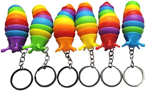 6 peça Mini Keychain Slug Fidget Toys 3D Articulado Telescópico Caterpillar Toys Sensorial para crianças e adultos autistas