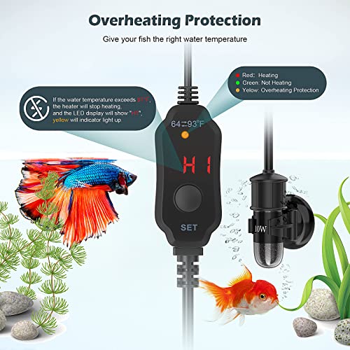 Aquecedor de Aquário Mini Mini Ajustável com Termostato Digital, Termostato, 5V/2A Pequeno aquecedor de tanques de peixes usuários,