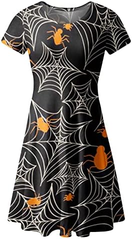 Vestido de Halloween para mulheres 2023 Pumpkin Skull Imprimir manga curta Maxi vestido de fantasia vintage vestido de festa da tripulação