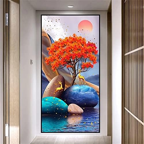 Red Tree Deer Diamond Painting Kits, 5D DIAMENTO DIY DOTS ARTE PARA ADULTOS KIT ROUNO DE CRISTAL DE GEMO ROUNOS DE GEMO PARA iniciantes Relax/Home Wall Decor Festival Presente 28x80inch 70x200cm A-3251