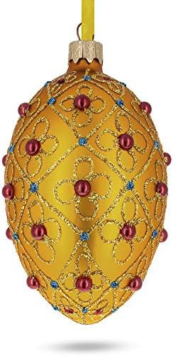 Cruzes de jóias no ornamento de ovo de vidro dourado 4 polegadas