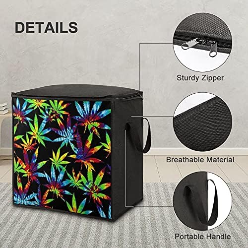 Color Cannabis Leaf Leaf Garge Quilt Storage Bacha Organizer Box Zipper em cima para travesseiro de travesseiro de roupas