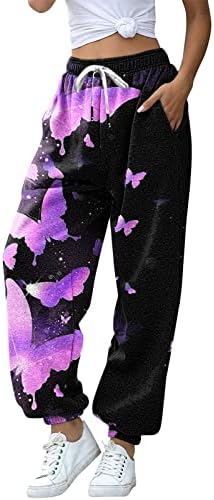 Wocachi Women Christmas Impresso Patchwork Pants Casual Caminhas de cordão com bolso Winter WhiRLO LONCE SOL