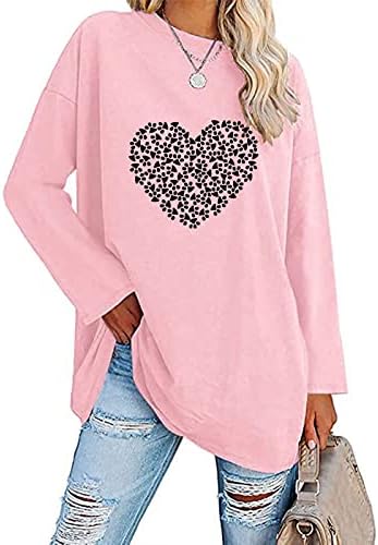 Camisetas rosa t -shirts de manga comprida Bloups Tees Crewneck Floral Heart Lover Graphic Relaxed Fit Summer outono