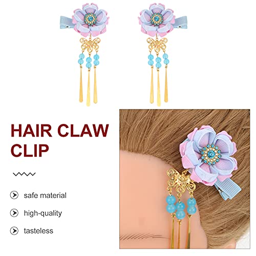 Lurrose 1 par de clipes de cabelo japonês clipes de borla de flor Kimono Hairpins tradicionais Barrette Cherry Blossom