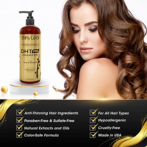 DHT Pro Shampoo Fórmula Avançada com Procapil e Capixyl, DHT Bloqueadores e extratos naturais, shampoo anti-tímido para homens e mulheres, revitaliza o couro cabeludo, estimula os folículos para cabelos mais grossos