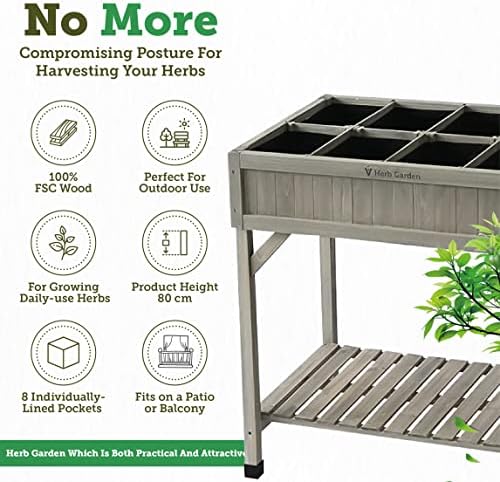 Vegtrug 8 bolso Herb Garden Grey Laving