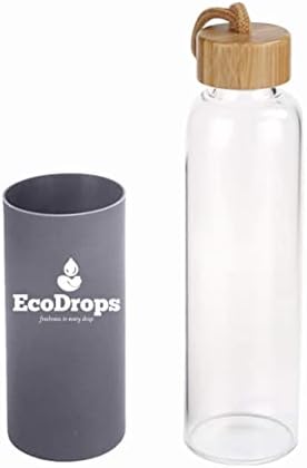 Garrafa de água Ecodrops - garrafa de vidro de borossilicato de 18 oz - tampa de bambu e manga de silício - durável e ecofriendly